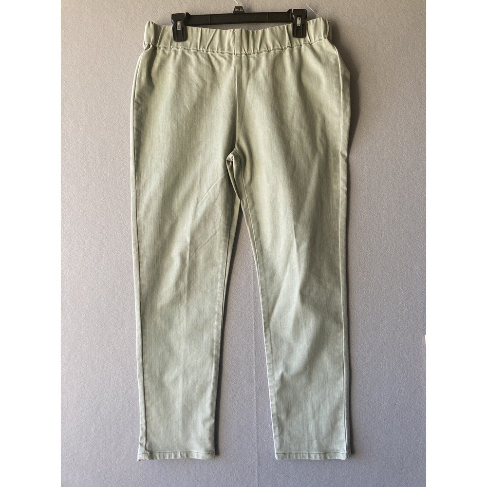 Soft Surroundings Womens Pants PM Green Elastic Waist Denim Stretch Pull On 2299